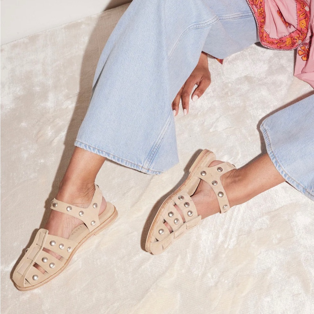 SERA FISHERMAN SANDAL, STUCCO SUEDE STAIN RESISTANT WITH STUDS, Size 10 (NWOT)